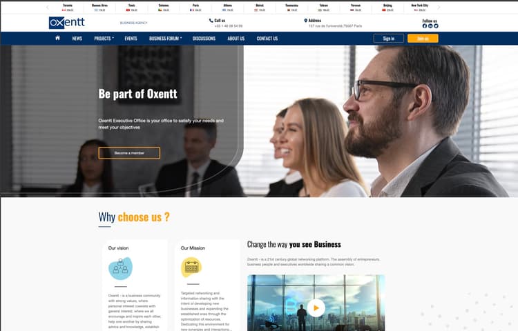 Capture d'écran du site Oxentt Business